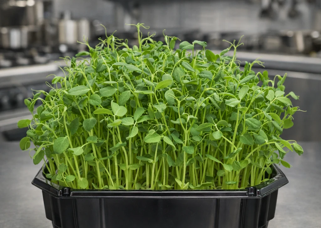 Immagine illustrativa di giovani piantine di microgreens in una vaschetta